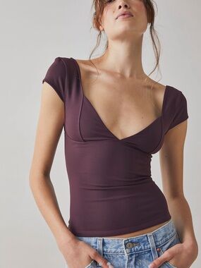 Free People Plum Scoop-Neck Cap Sleeve Tank